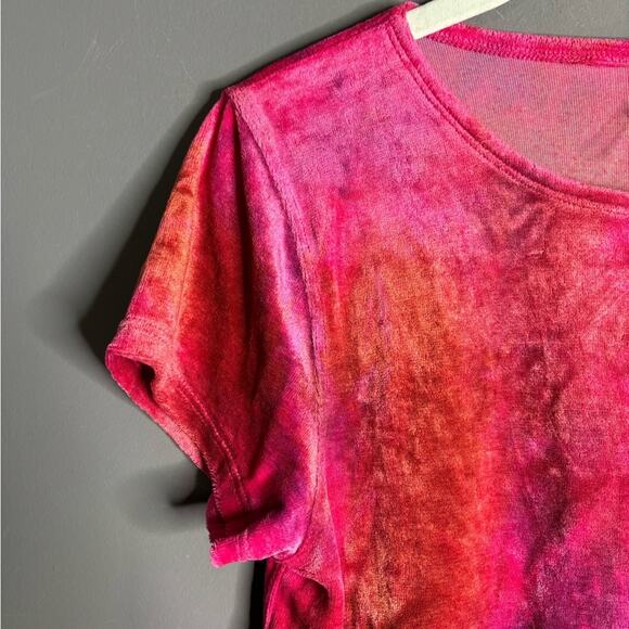 Free People Pink and Purple Short Sleeve Velvet Top Size Medium - Picture 3 of 7